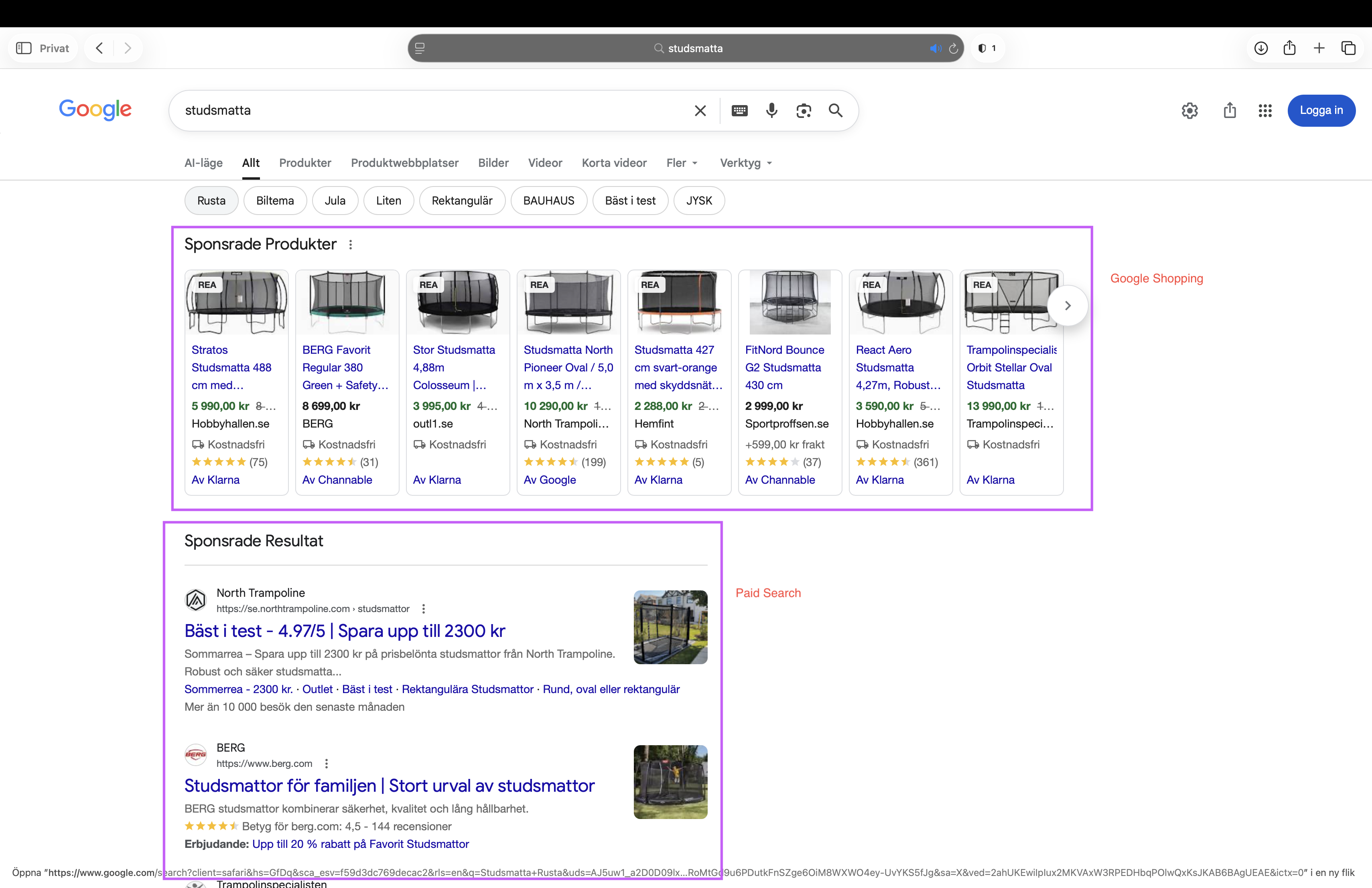 En konceptuell illustration av en digital butikshylla och en sökresultatsida där organiska placeringar och betalda annonser samverkar för att bygga ett oundvikligt försvar mot konkurrenter.